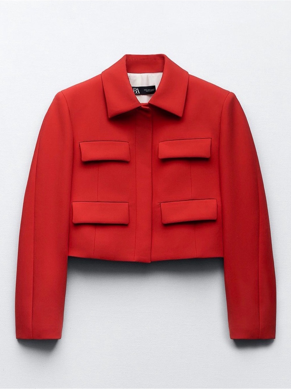 Zara Cropped Flap Blazer Bright Red Hue Sz M FULLY LINED NWOT NEVER WORN NEW
